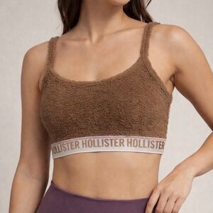 Hollister Brown Fuzzy Teddy Sleep Bralette Crop Top Logo Band Medium